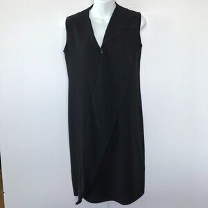 VINCE LBD black dress, sleeveless, front zip asymmetrical drape, cut seam EUC, 6